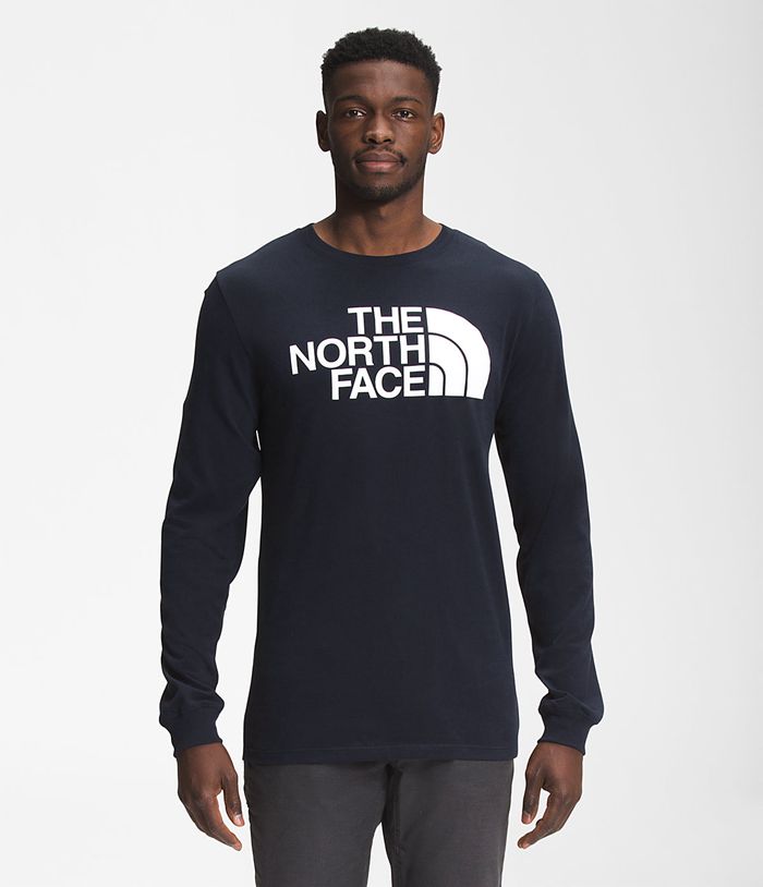 The North Face T-Shirts Long Sleeve Half Dome Navy - Mens - Thailand VOLQW-5981